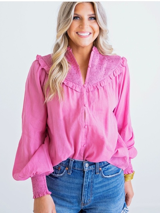 Karlie Tops - Karlie Pink Linen Smock Top